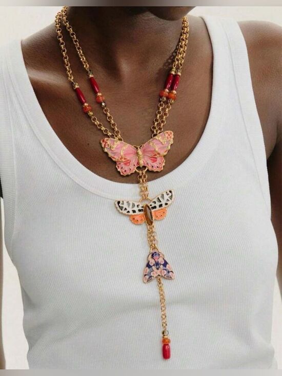 Zara Jewelry - Necklace with Pink, Red and Orange Butterfly Charms A2136